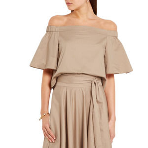 Tibi Beige Off The Shoulder Cotton Crepe Top (XS)